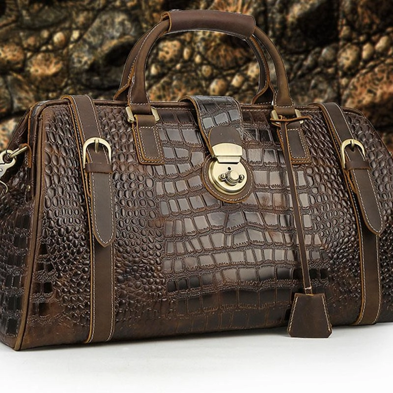 Family outing Cool Leather Mens Overnight Bag Duffle Bag Travel Bag Weekender Bags for Men