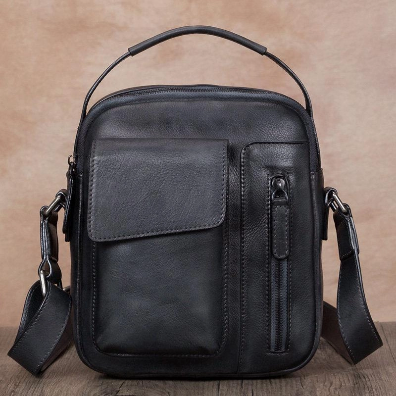 Portable Organizer Blue Leather Mens Small Vertical Courier Bag Messenger Bag Postman Bag Vintage Leather Side Bag for Men