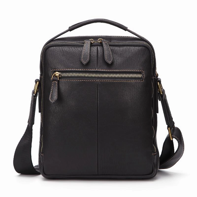 Everyday Reliability Fashion Black Leather Men's Tablet Shoulder Bag Small Vertical Side Bag Messenger Bag For Men
