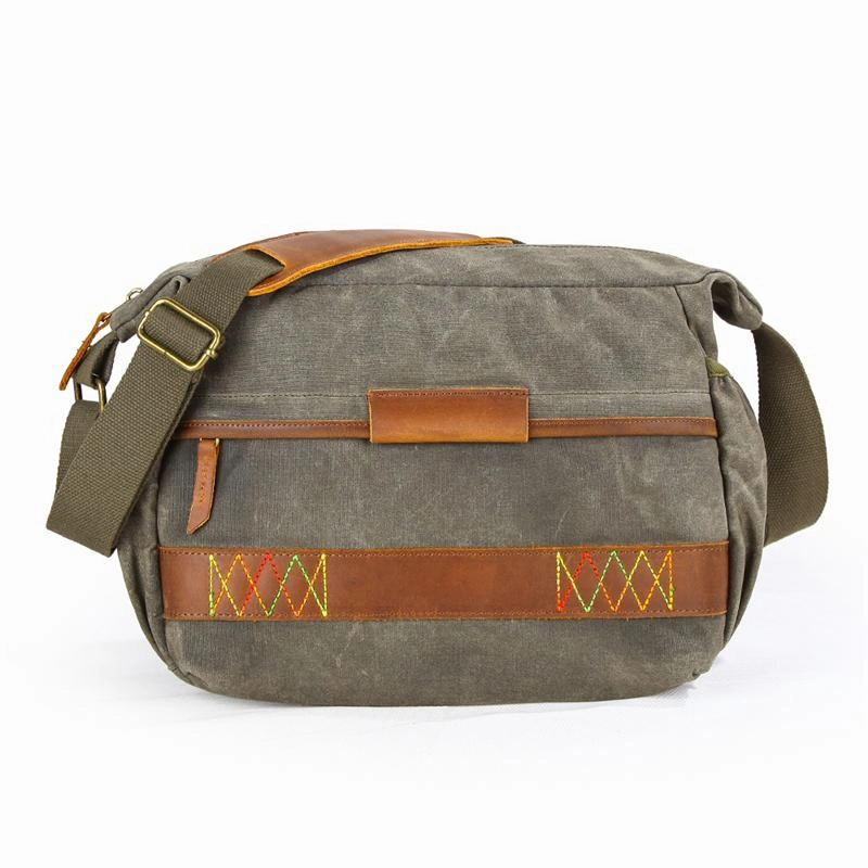 On The Go GREEN Waxed CANVAS 13'' MENSCANON Waterproof CAMERA SIDE BAG NIKON CAMERA SHOULDER BAG DSLR CAMERA MESSENGER BAG FOR MEN