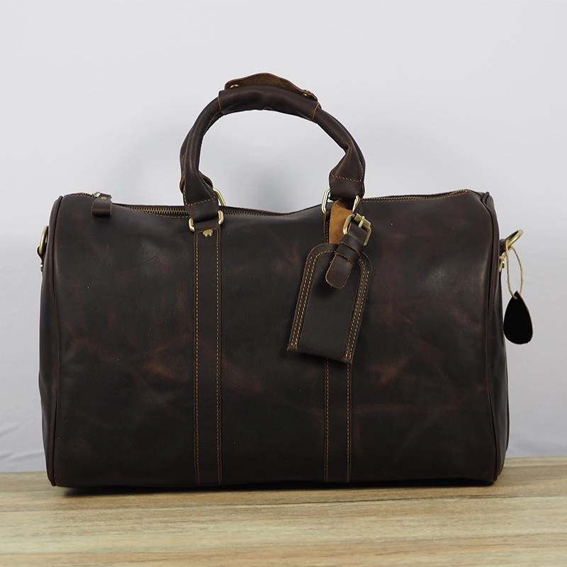 Cool Leather Mens Weekender Bags Vintage Travel Bags Duffle Bag for Men Side Handle fitness gear