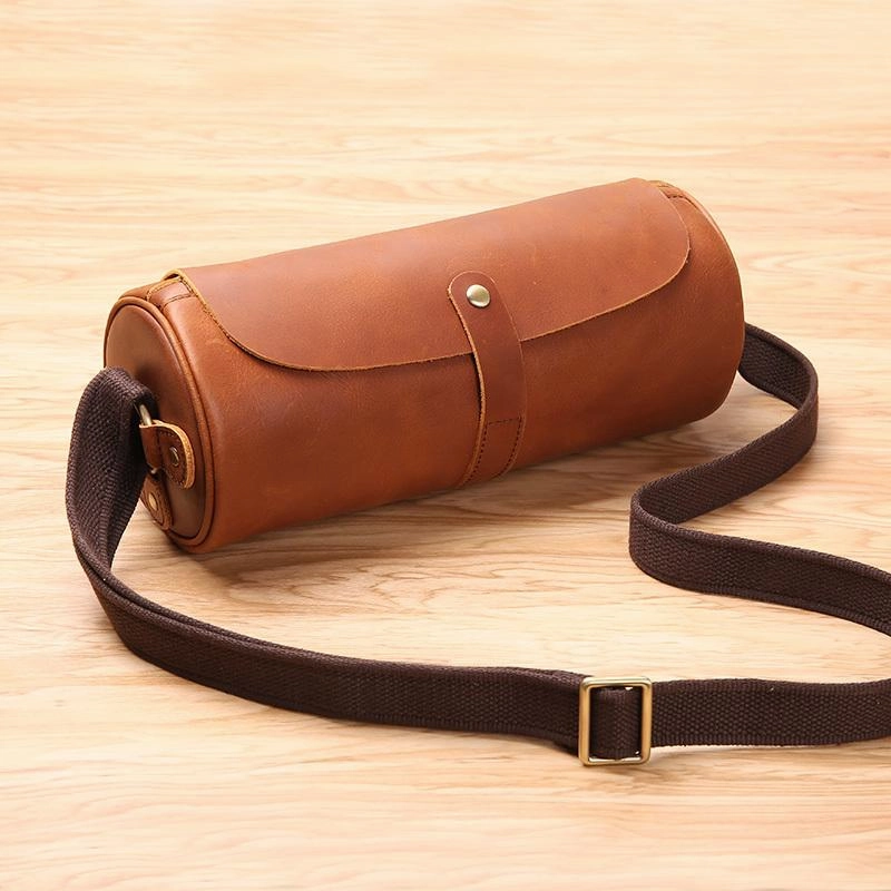 Weekend Travel Black Leather Mens Brown Barrel Postman Bag Brown Bucket Messenger Bag Side Bag For Men