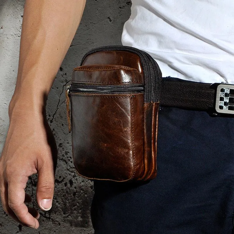 Chic Fit Mens Small Leather Belt Pouch Holster Belt Case Cell Phone Waist Pouch for Men