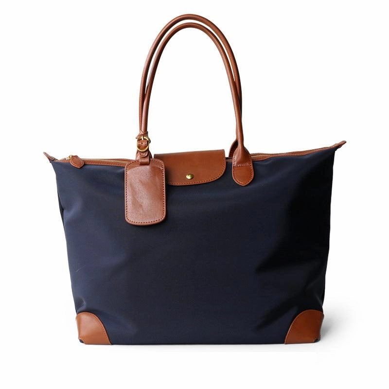 Handcrafted Large Waterproof Nylon and Cowhide Tote Bag, Women Shoulder Bag, Men Traveling Bag, Laptop Bag, Weekend Bag, Work Commutes Bag Lightweight Utility