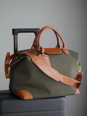 Handcrafted Large Waterproof Nylon and Cowhide Tote Bag, Women Shoulder Bag, Men Traveling Bag, Laptop Bag, Weekend Bag, Work Commutes Bag Space-Efficient Durable Frame