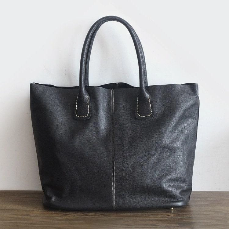 Weekend Carry LARGE TOTE Bag, Black OVERSIZE Shopper Bag, Full Grain Leather Shopper, Shopping Bag, Xxl Purse, Everyday Tote, Soft Leather Big Tote