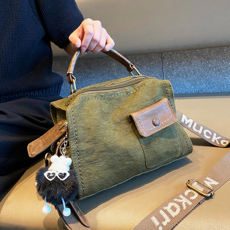 Canvas Convertible Handbag Crossbody Bag Women Dark Green Canvas Convertible Backpack Shoulder Bag Functional Essential Urban Casual