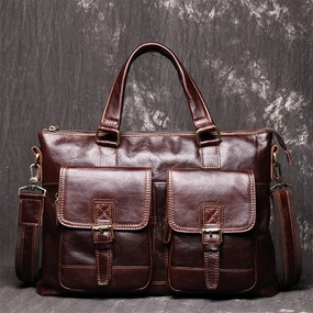 Sleek Appearance Oiled Leather Men's Red Brown Professional Briefcase 14???? Laptop Handbags Business Bag For Men