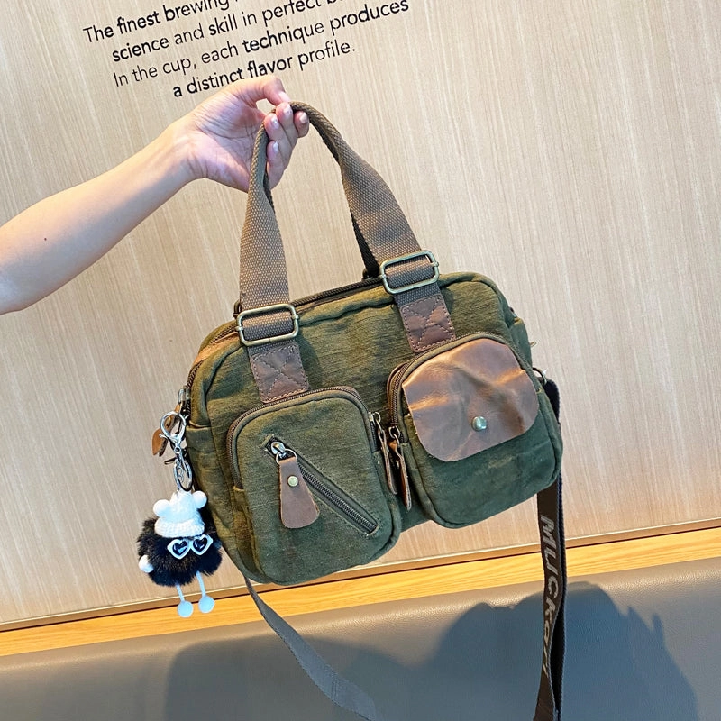 Modern Timelessness Trend Essential Green Canvas Women's Handbags Canvas Leather Handbags Shoulder Bag Crossbody Bag