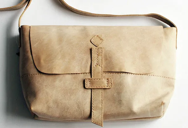 Chic Utility Handmade vintage rustic retro leather crossbody messenger Shoulder Bag for women