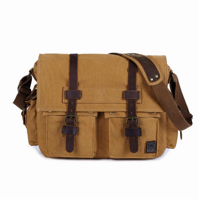 Canvas Leather Mens Vintage 14" Brown Travel Side Bag Black Messenger Bag Blue Shoulder Bag for Men Urban Functionality Everyday Style
