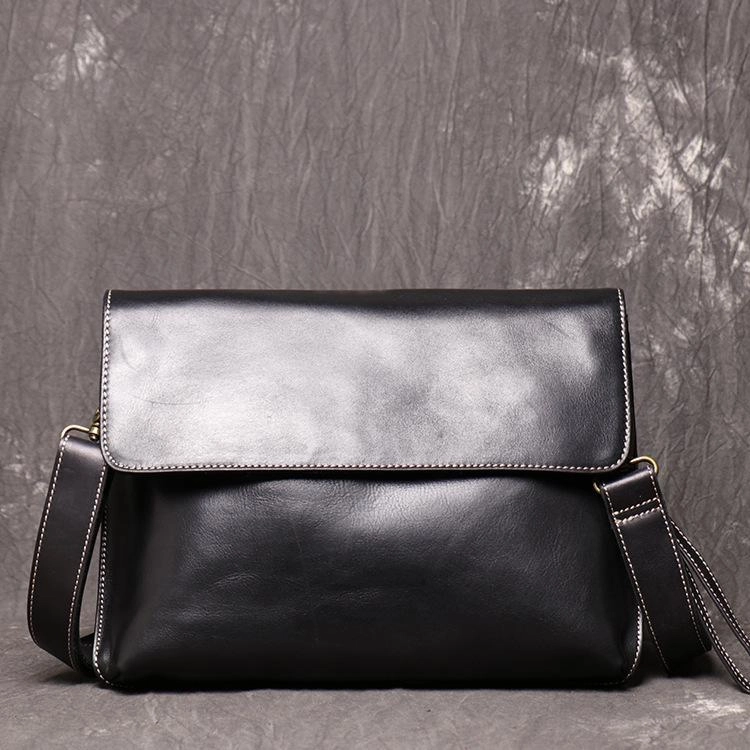 Refined Look Vintage Black LEATHER MENS Ipad Courier Bag SIDE BAG Casual Brown MESSENGER BAG FOR MEN