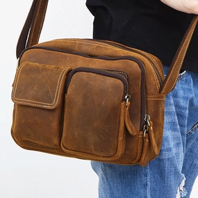 Urban Everyday Compact Travel Vintage Cool Leather Mens Messenger Bags Shoulder Bag CrossBody Bags For Men