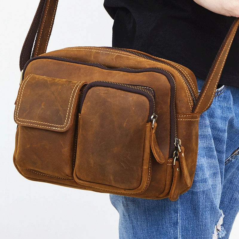 Urban Everyday Compact Travel Vintage Cool Leather Mens Messenger Bags Shoulder Bag CrossBody Bags For Men