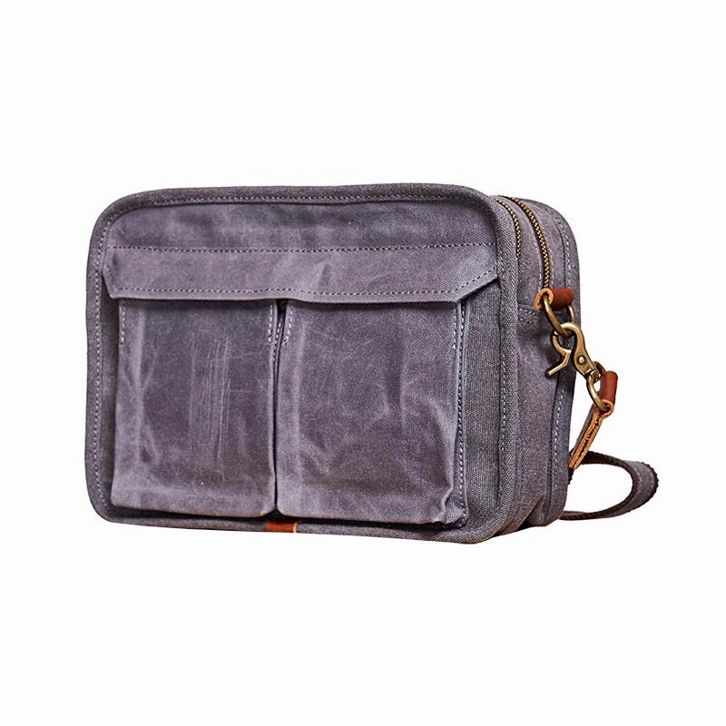 Canvas Cool Mens Small Square Side Bag Canvas Messenger Bags Canvas Travel Courier Bags for Men Modern Everyday Comfort handle