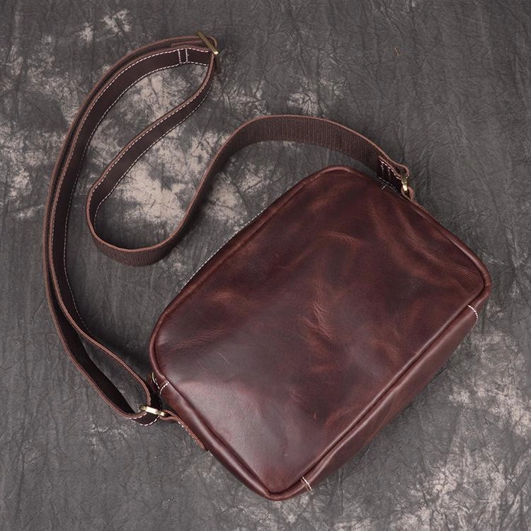 Cool Brown Leather Men's Small Shoulder Bag Messenger Bag Side Bag For Men Comfort Journey