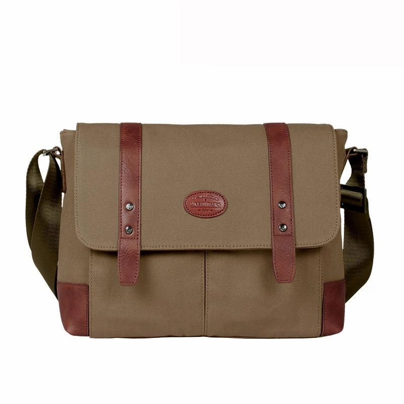 Easy Storage Casual Canvas Leather Mens Khaki Side Bag Messenger Bag Black Canvas Courier Bag for Men