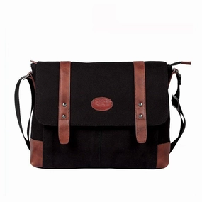 Casual Canvas Leather Mens Khaki Side Bag Messenger Bag Black Canvas Courier Bag for Men Functional Carry