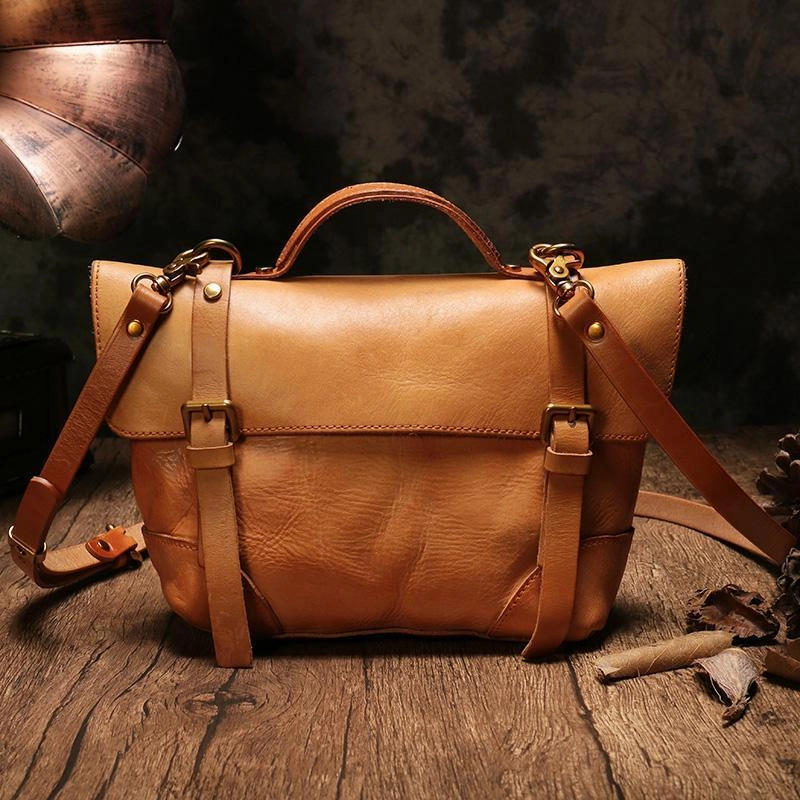 Compact Fashion zipper closure Brown Womens Leather Satchel Shoulder Bag Leather Green Women's Satchel Handbag Purse