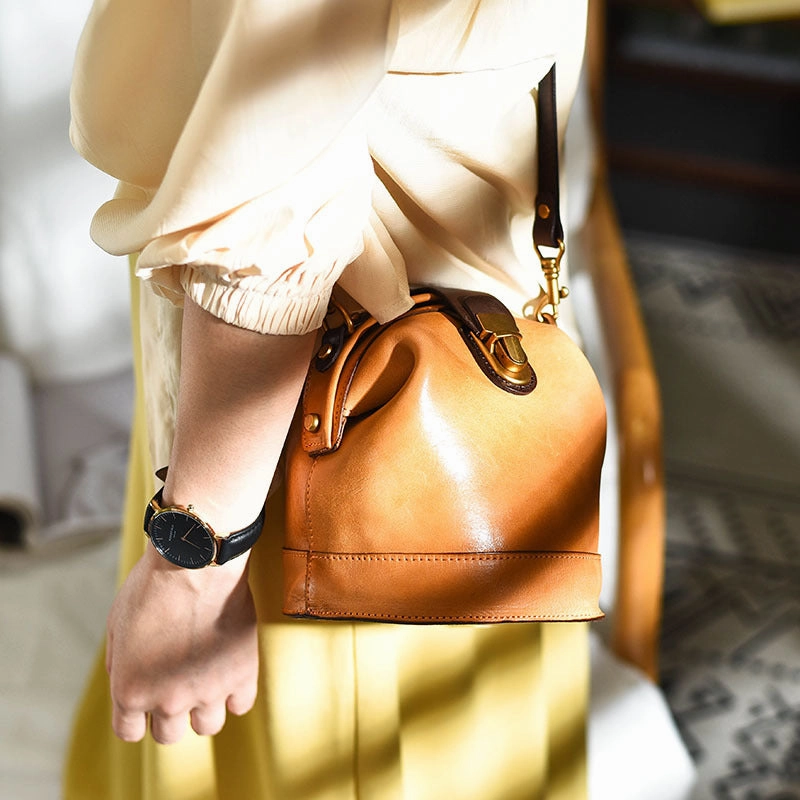 Handmade Womens Blue Leather Doctor Bucket Shoulder Purses Blue Doctor Crossbody Purse for Women Refined Contemporary Bag Urban Street Look