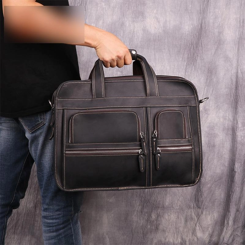 Vintage Brown Leather Men's 15???? Laptop Briefcase Handbags Black Professional Briefcase For Men Modern Comfort Contemporary Style