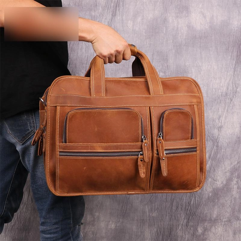 Urban Aesthetic Simple Choice Vintage Brown Leather Men's 15???? Laptop Briefcase Handbags Black Professional Briefcase For Men