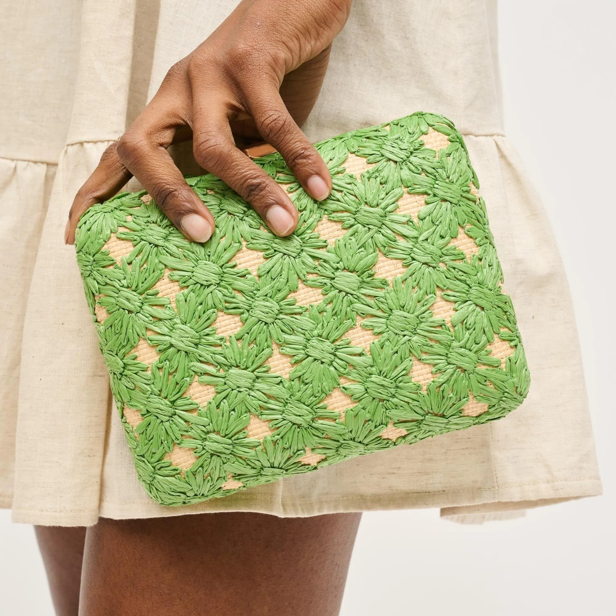 60790 Samantha Floral Straw Clutch/Evening Bag With Chain Strap Modern Appearance Spacious card holder