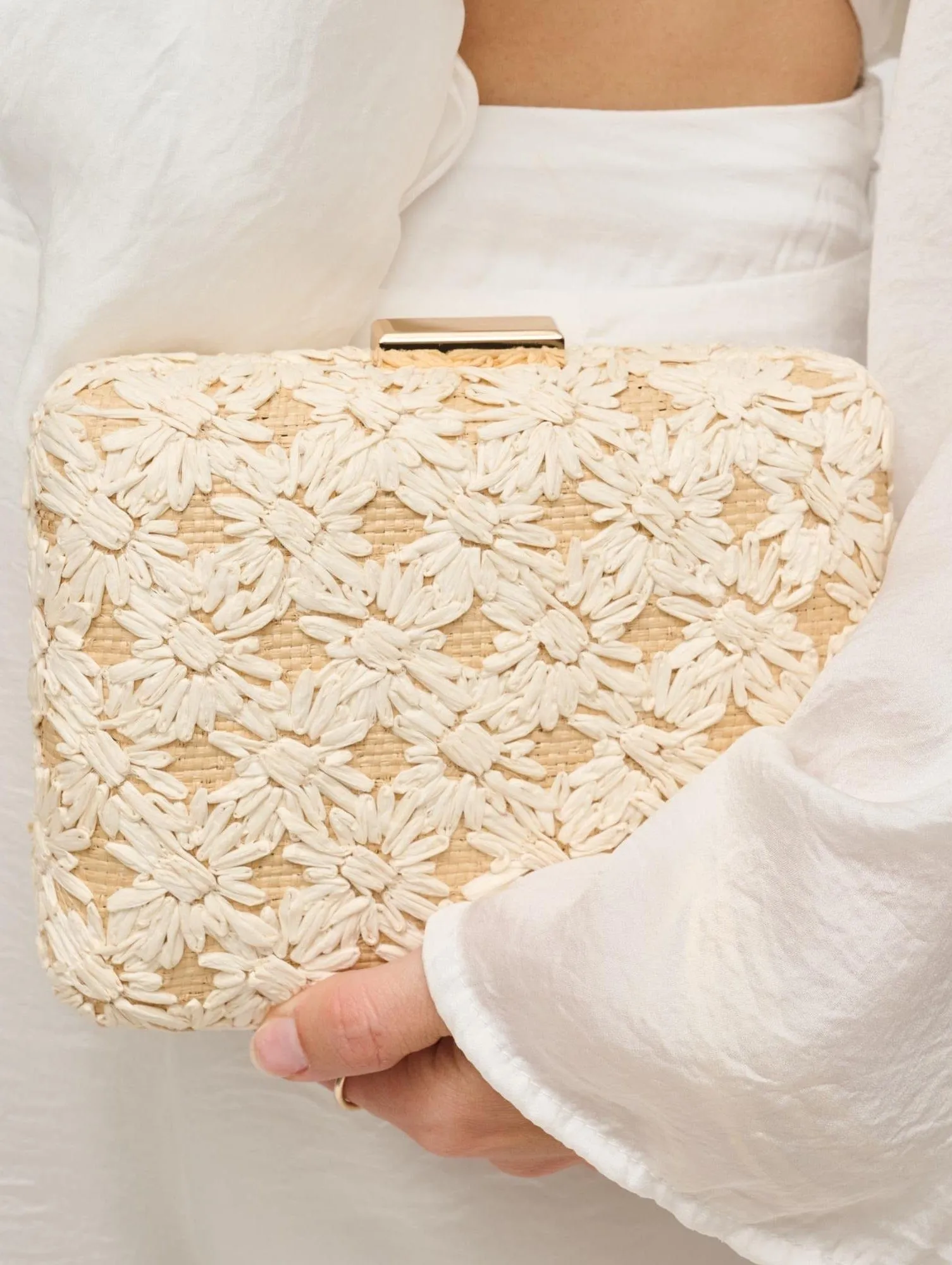 Chic Formal Bag 60790 Samantha Floral Straw Clutch/Evening Bag With Chain Strap