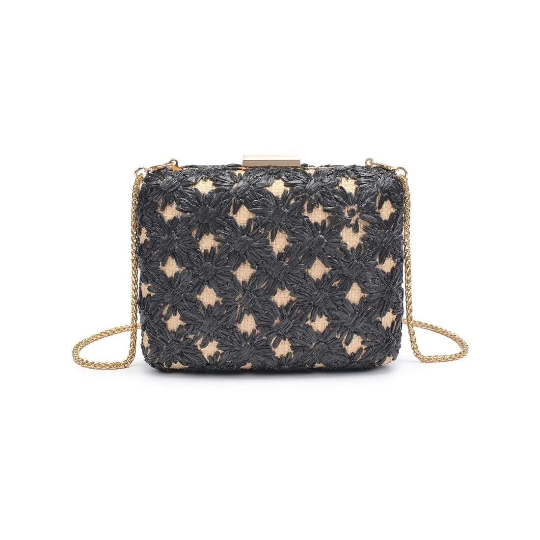 Hidden Pocket 60790 Samantha Floral Straw Clutch/Evening Bag With Chain Strap