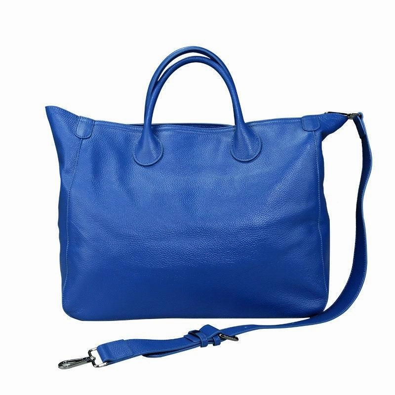 Oversize Large Leather Tote Bag, Cowhide Leather Bag, Lady Fashion Bag Blue, Personalized gifts Fashion Bag Travel Organizer