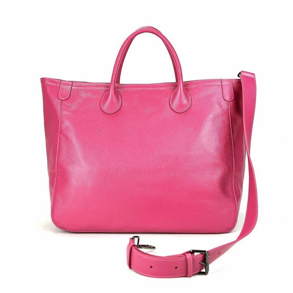Oversize Large Leather Tote Bag, Cowhide Leather Everyday Bag, Leather Shoulder Bag, Weekend Bag Crossbody Bag, Lady Fashion Bag Hot Pink office commute All Season Gear