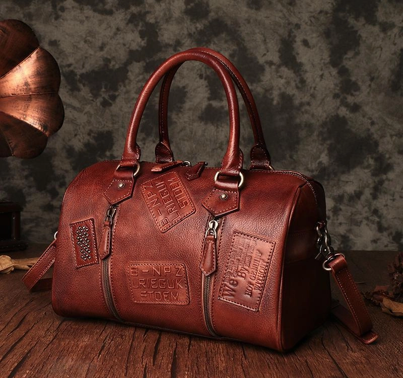 Classic Daily Vintage Womens Red Leather Boston Handbags Boston Shoulder Handbag Crossbody Bags