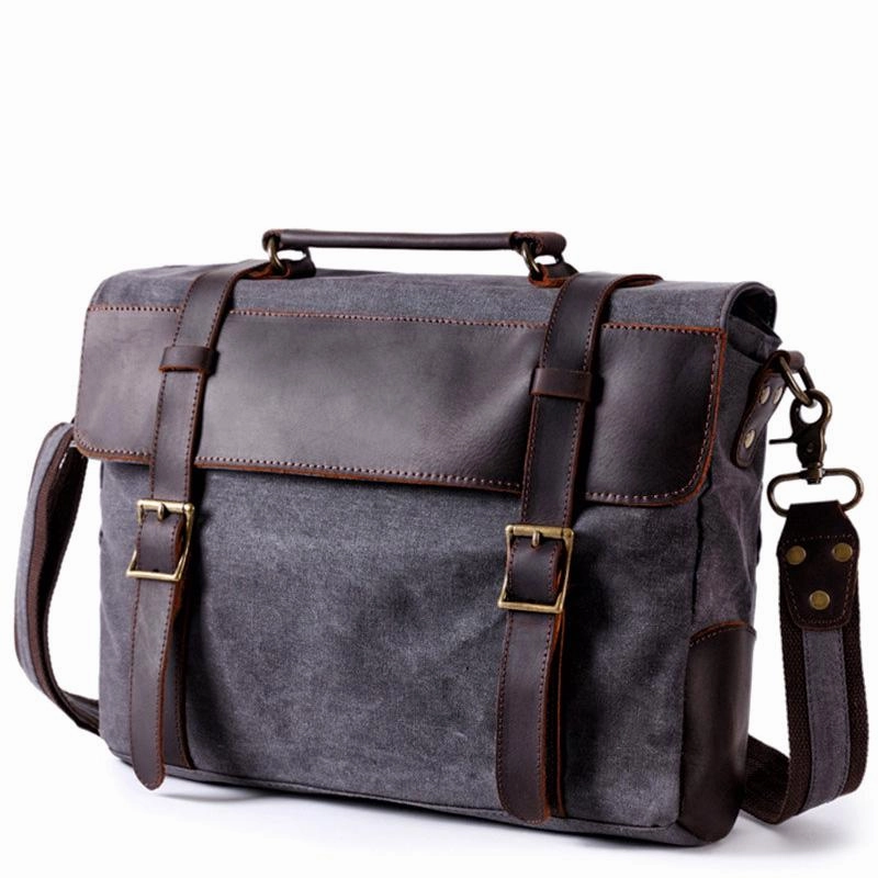 Waxed Canvas Leather Mens Side Bag 14???? Messenger Bag Computer Bag For Men Urban Lifestyle Functional Gear
