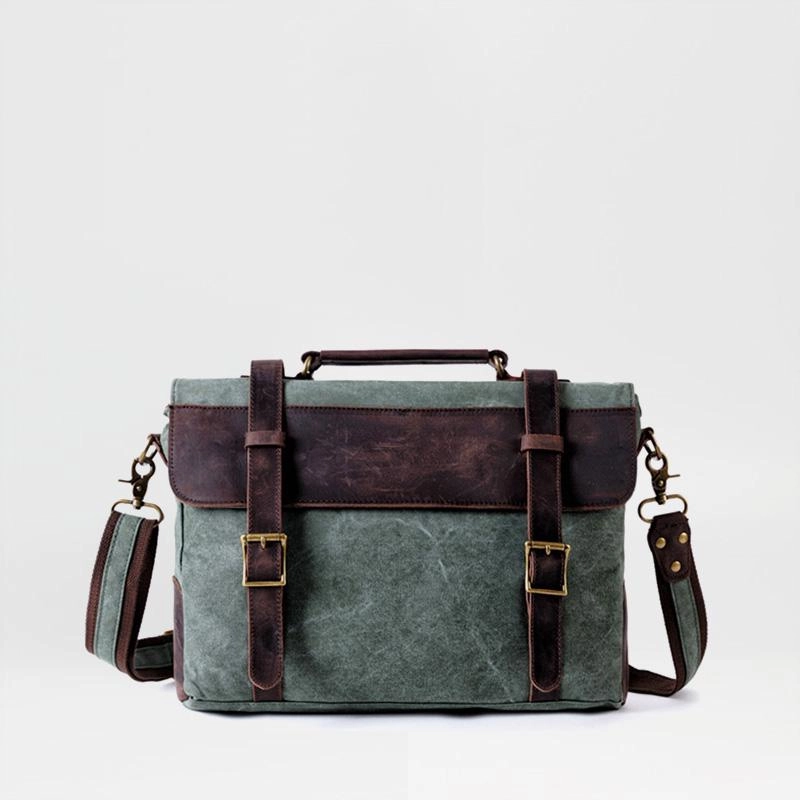 Comfort Companion Functional Everyday Waxed Canvas Leather Mens Side Bag 14???? Messenger Bag Computer Bag For Men