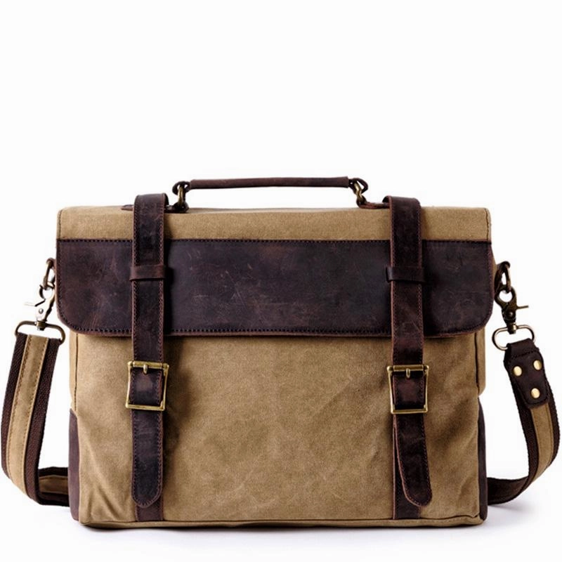 Urban Journey Compact Journey Waxed Canvas Leather Mens Side Bag 14???? Messenger Bag Computer Bag For Men