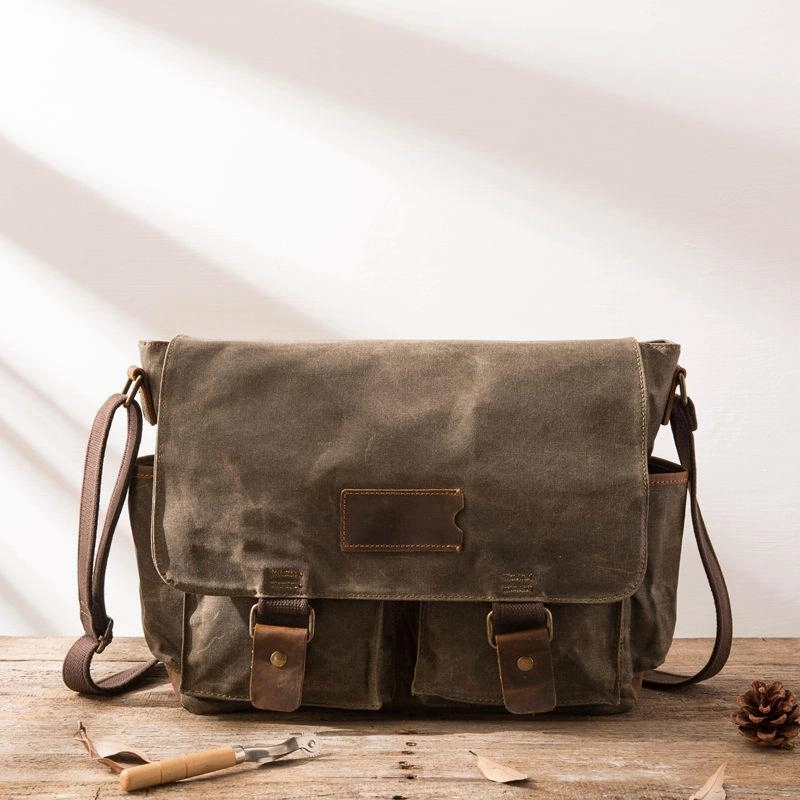 Waxed Canvas Messenger Bags for men Vintage Shoulder Bag for men Trendy Look