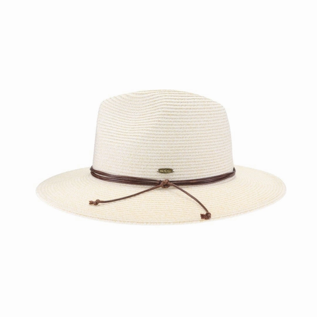 Elegant Durability PNH0044 Charlie Two Tone Leather Cord Straw Panama Hat
