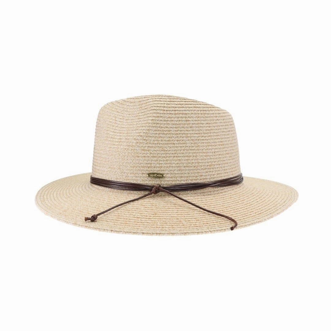 PNH0044 Charlie Two Tone Leather Cord Straw Panama Hat Business Travel