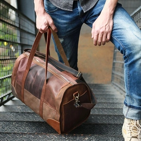 Smart Storage Cool Leather Mens Weekender Bags Travel Bag Duffle Bags Overnight Bag for men