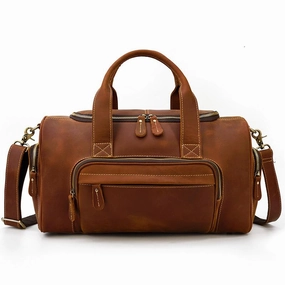 Casual Brown Leather Men Overnight Bags Handbag Travel Bags Weekender Bags For Men Minimal Frame Organized Design