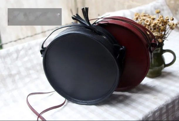 Modern Look Handmade Black Leather Circle bag for women leather shoulder bag crossbody bag