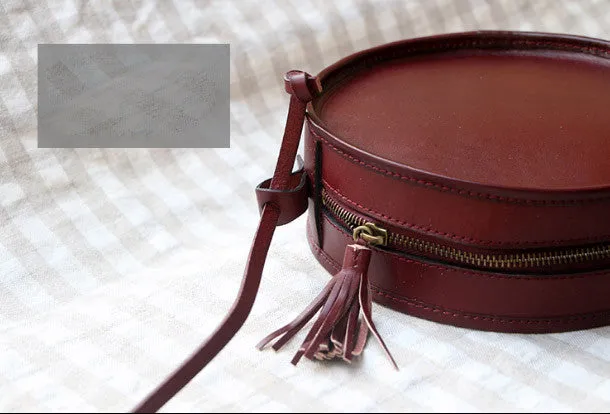 Weekend Travel Handmade Black Leather Circle bag for women leather shoulder bag crossbody bag
