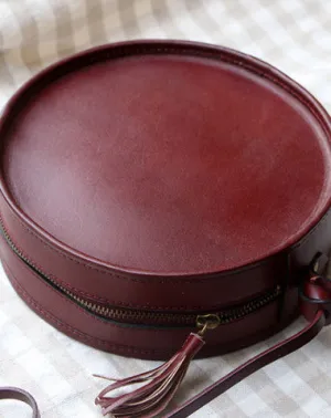 premium design Street Look Handmade Black Leather Circle bag for women leather shoulder bag crossbody bag