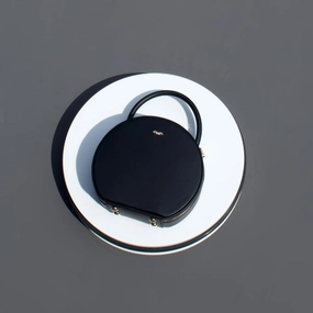 Womens Black Leather Round Handbag Crossbody Bag Round Small Shoulder Bag for Women Signature Detail