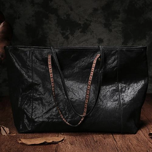 Stylish Functionality 16" Large Black Tote Womens Leather Brown Tote Bags Black Work Handbag for Ladies