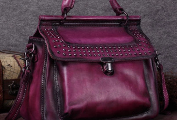 Elegant day-to-day accessory Vintage Leather Handbag Purse Rivet Shoulder Bag Purse For Women