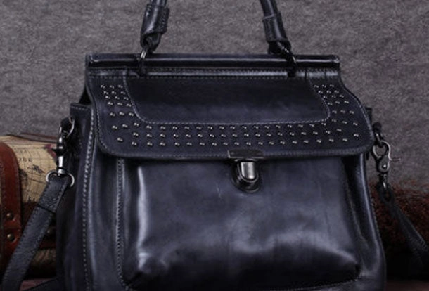 Vintage Leather Handbag Purse Rivet Shoulder Bag Purse For Women Trendy Piece