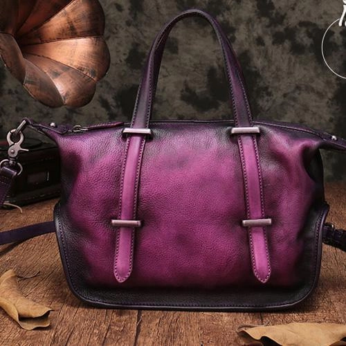 Vintage Womens Red Leather Handbag Purse  Shoulder Handbags Crossbody Bags for Ladies Functional Tote
