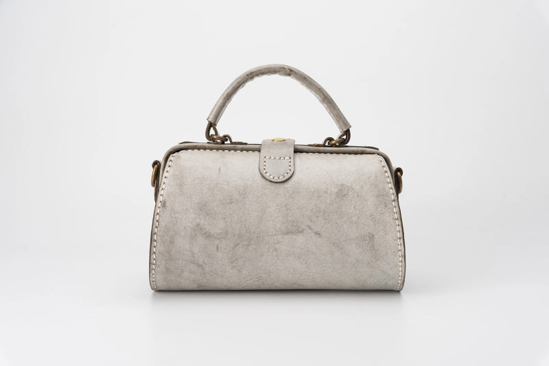 Simple Elegance Outdoor companion Handmade Womens Beige Leather Doctor Handbag Purse Small Side Bag Doctor Bags for Women