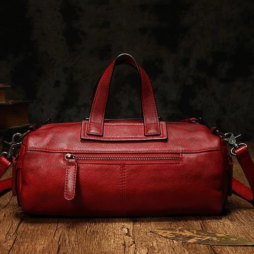 Brown Women's Leather Doctor Tool Handbag Doctor Red Shoulder Purse for Ladies Fine Lining